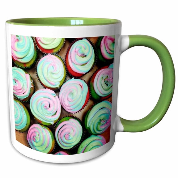 3drose, Rainbow Tie-dye Cupcakes, 11oz Two-tone Green Mug