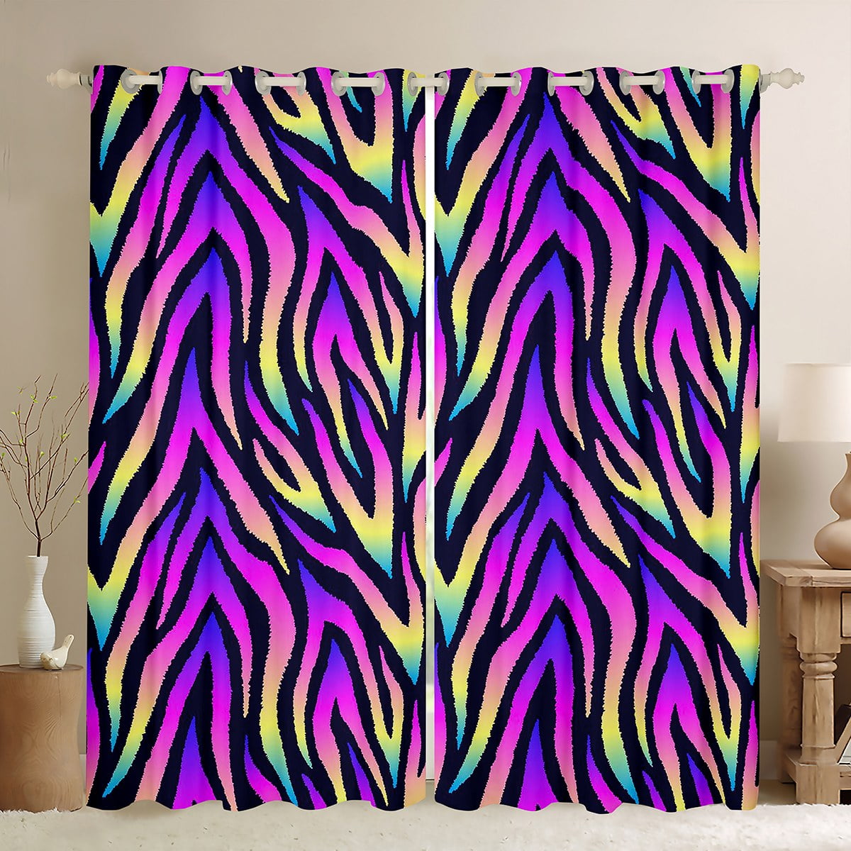 Rainbow Tie Dye Curtains for Girls Women Zebra Print Curtains & Drapes ...