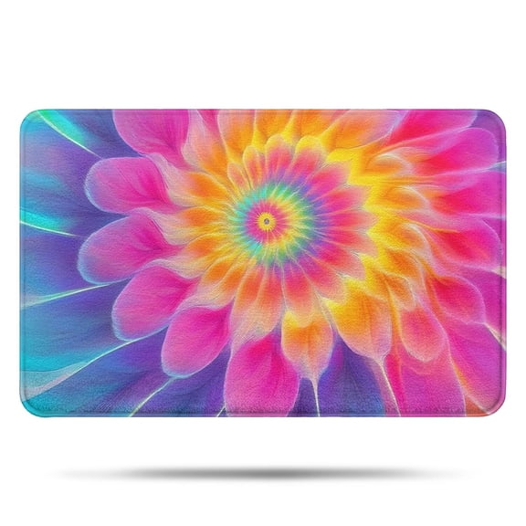 Rainbow Tie Dye Floral Pattern Bathroom Rugs Mat,Non Slip Microfiber Bathroom Rug,Rubber Backing,Soft Bathroom Mats for Bathroom Floor,Tub and Shower,17x27in(43x68cm)