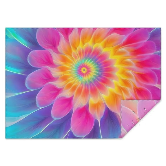 Rainbow Tie Dye Floral Pattern Rectangle Tablecloth 60"x84",Waterproof Polyester Rectangle Table Cloth, Wipeable Spillproof Polyester Tablecloth for Dining, Camping, Indoor and Outdoor