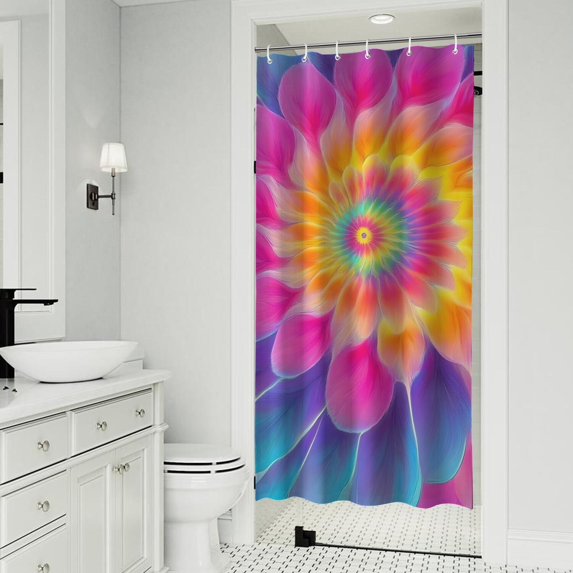 Rainbow Tie Dye Floral Pattern Shower Curtain 36"x72" ,Bathroom Decorative Shower Curtains Set with 12 Hooks,Modern Waterproof Washable Shower Curtain