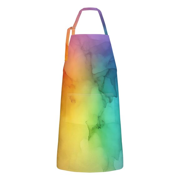 Rainbow Tie Dye Ink Pattern Apron-Garden Aprons for Women with Pockets-Cotton Linen Waterproof Kitchen Cooking Gardening Aprons Adjustable for Kitchen,Cooking,BBQ and Salon 33x27 Inch