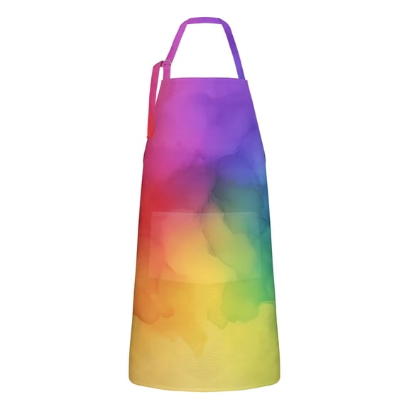 Rainbow Tie Dye Ink Pattern Apron-Garden Aprons for Women with Pockets-Cotton Linen Waterproof Kitchen Cooking Gardening Aprons Adjustable for Kitchen,Cooking,BBQ and Salon 33x27 Inch