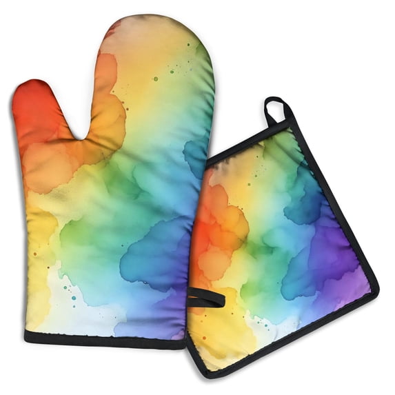 Rainbow Tie Dye Ink Pattern Kitchen Oven Mitt and Pot Holder Sets 4 Pcs for Baking, Cooking and Grilling, Heat Resistant Up To 392 °F
