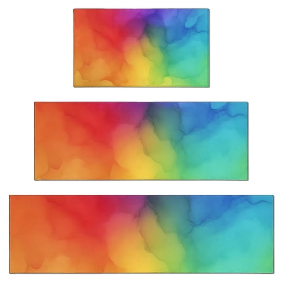 Rainbow Tie Dye Ink Pattern Kitchen Rugs Sets Of 3,Kitchen Runner Rugs Non Skid Washable,Decorative Kitchen Floor Mats for Kitchen,Sink,Laundry,17"x30"+ 17"x47" + 17"x59"