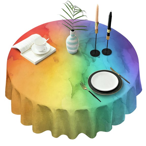 Rainbow Tie Dye Ink Pattern Round Tablecloth 60"x60",Wrinkle Wipeable Table Cloth for Kitchen Dining Room Picnic Patio Party