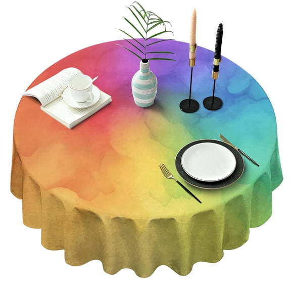 Rainbow Tie Dye Ink Pattern Round Tablecloth 60"x60",Wrinkle Wipeable Table Cloth for Kitchen Dining Room Picnic Patio Party