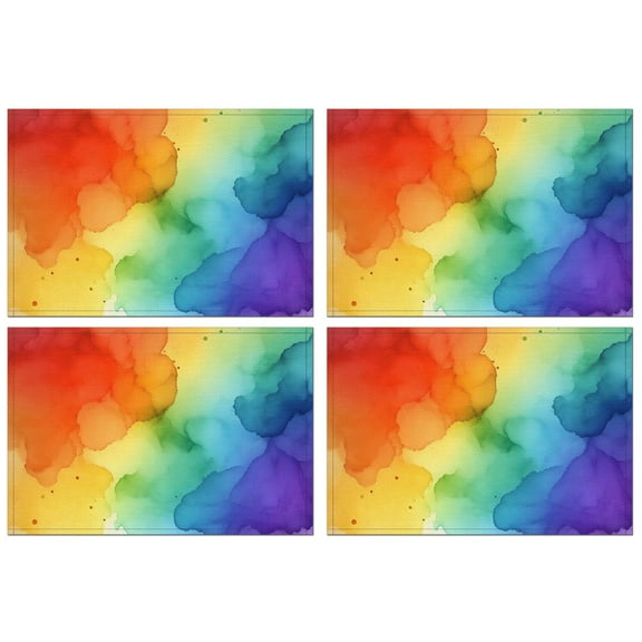 Rainbow Tie Dye Ink Pattern Summer Placemats Table Placemats Set Of 4-Linen Kitchen Washable Placemats Table Mats 11.8"x17.7" Non-Slip Heat Resistant