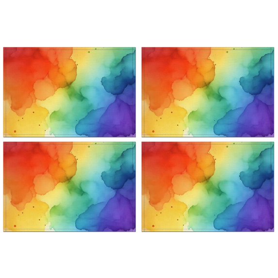 Rainbow Tie Dye Ink Pattern Summer Placemats Table Placemats Set Of 4-Linen Kitchen Washable Placemats Table Mats 11.8"x17.7" Non-Slip Heat Resistant