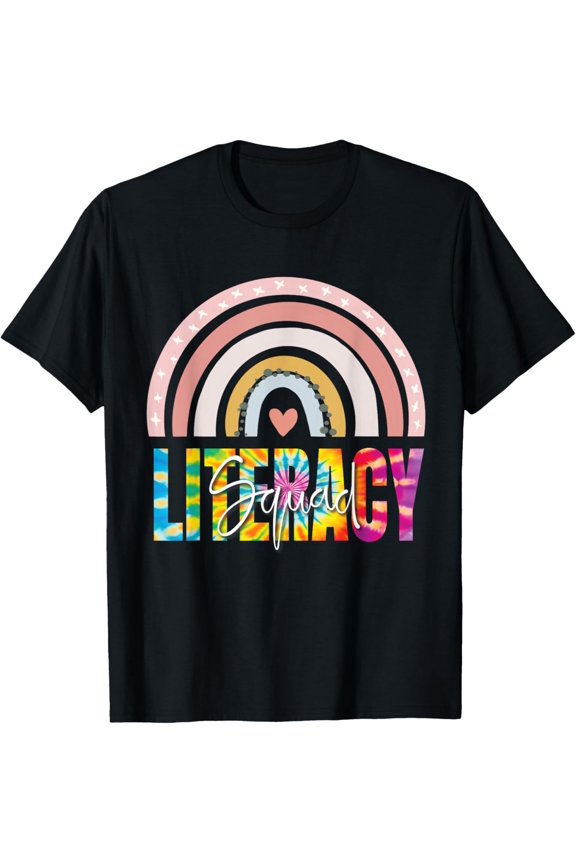 Rainbow Tie Dye Literacy Squad Team Reading Enthusiasts T-Shirt
