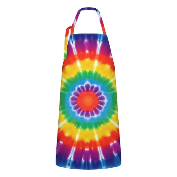 Rainbow Tie Dye Mandala Apron-Garden Aprons for Women with Pockets-Cotton Linen Waterproof Kitchen Cooking Gardening Aprons Adjustable for Kitchen,Cooking,BBQ and Salon 33x27 Inch