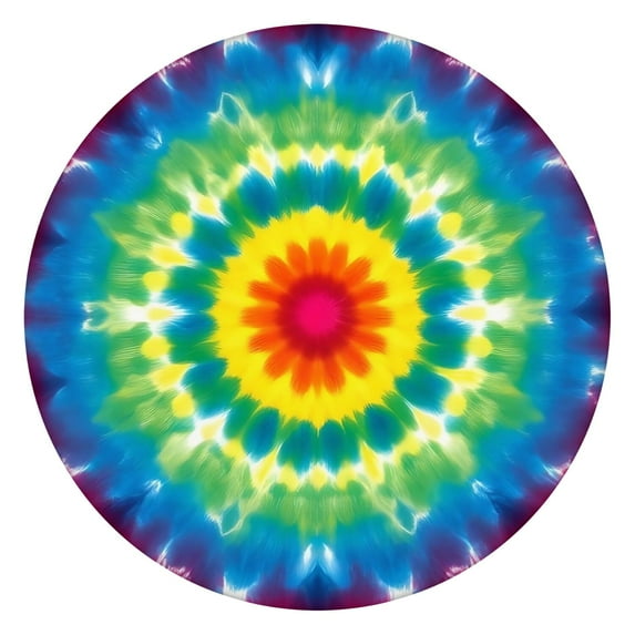 Rainbow Tie Dye Mandala Flower Pattern Round Fitted Tablecloth with Elastic Edge,Dining Table Cover Waterproof,Outdoor Round Tablecloth for Camping,Dining,Indoor and Outdoor