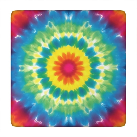 Rainbow Tie Dye Mandala Flower Pattern Square Fitted Tablecloth with Elastic Edge,Square Table Cover,Washable Elastic Table Cover for Home Kitchen Party Decor 34"x34"