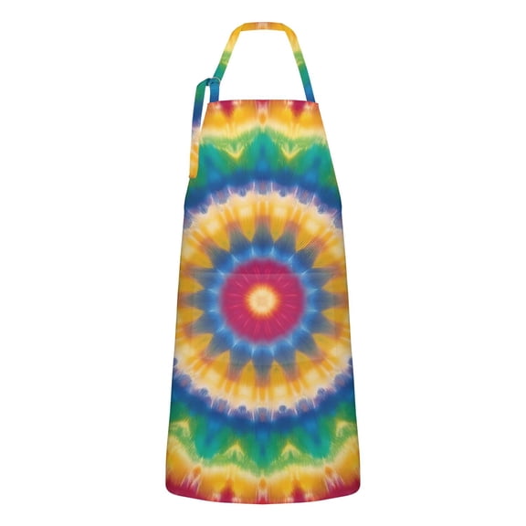 Rainbow Tie Dye Mandala Pattern Apron-Garden Aprons for Women with Pockets-Cotton Linen Waterproof Kitchen Cooking Gardening Aprons Adjustable for Kitchen,Cooking,BBQ and Salon 33x27 Inch