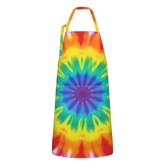 Rainbow Tie Dye Mandala Pattern Apron-Garden Aprons for Women with Pockets-Cotton Linen Waterproof Kitchen Cooking Gardening Aprons Adjustable for Kitchen,Cooking,BBQ and Salon 33x27 Inch