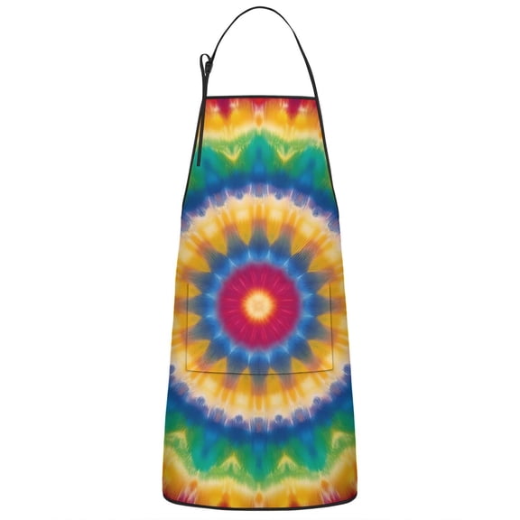 Rainbow Tie Dye Mandala Pattern Apron-Garden Aprons for Women with Pockets-Cotton Linen Waterproof Kitchen Cooking Gardening Aprons Adjustable for Kitchen,Cooking,BBQ and Salon 33x27 Inch