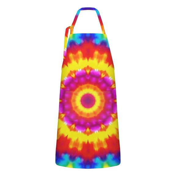 Rainbow Tie Dye Mandala Pattern Apron-Garden Aprons for Women with Pockets-Cotton Linen Waterproof Kitchen Cooking Gardening Aprons Adjustable for Kitchen,Cooking,BBQ and Salon 33x27 Inch