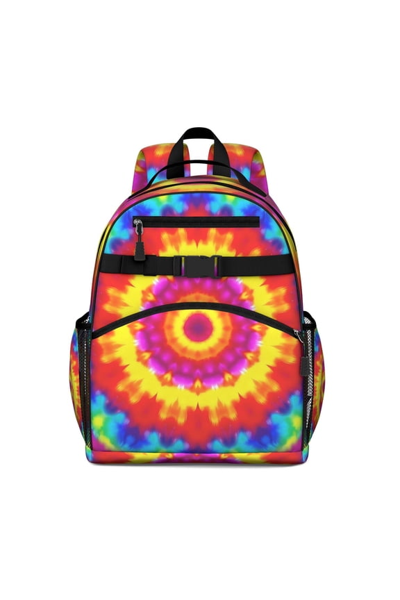 Rainbow Tie Dye Mandala Pattern Backpack for School,Cute School Bag,Schoolbag with Adjustable Shoulder Straps & Padded Back,15.25"x11.5"x5.25"