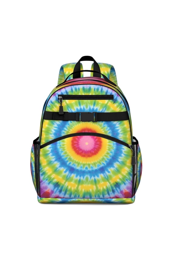 Rainbow Tie Dye Mandala Pattern Backpack for School,Cute School Bag,Schoolbag with Adjustable Shoulder Straps & Padded Back,15.25"x11.5"x5.25"