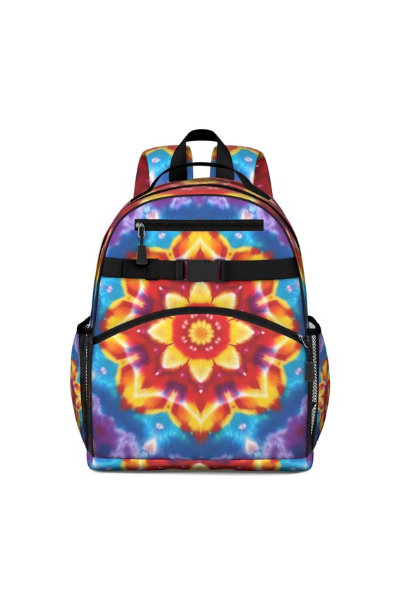 Rainbow Tie Dye Mandala Pattern Backpack for School,Cute School Bag,Schoolbag with Adjustable Shoulder Straps & Padded Back,15.25"x11.5"x5.25"
