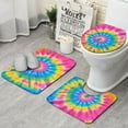 thumbnail image 1 of Rainbow Tie Dye Mandala Pattern Bathroom Rugs Sets 3 Piece,Toilet Cover Set,Absorbent Non Slip Bathroom Mats Sets with U-Shaped Contour Rug Toilet Rug Set, 1 of 5