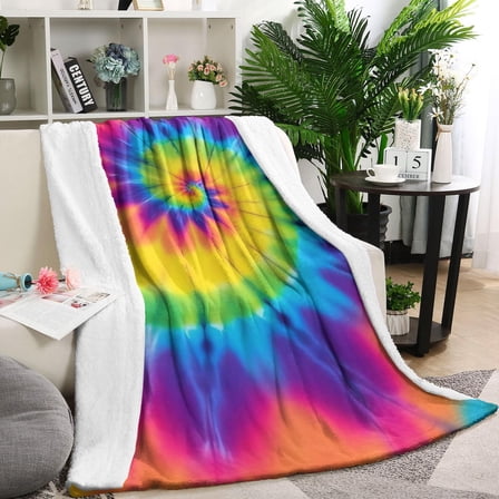 Rainbow Tie Dye Mandala Pattern Blanket,Comfortable Soft Flannel Throw Blanket,All Season,Warm Lightweight Blankets for Sofa Bed Couch Living Room Chair,60"x80"