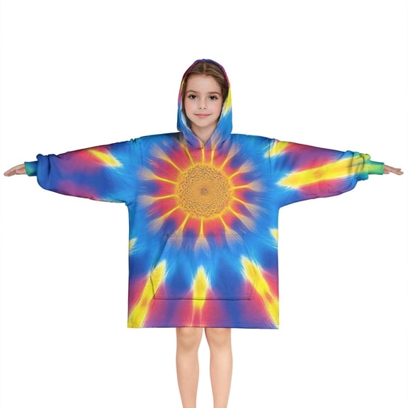 Rainbow Tie Dye Mandala Pattern Blanket Hoodies for Kids 6-13YR Oversize Wearable Blanket Hoodies for Boys Girls Teens