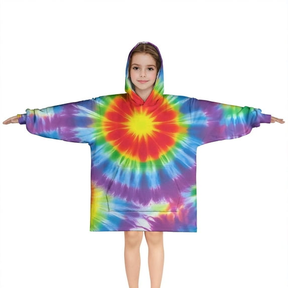 Rainbow Tie Dye Mandala Pattern Blanket Hoodies for Kids 6-13YR Oversize Wearable Blanket Hoodies for Boys Girls Teens