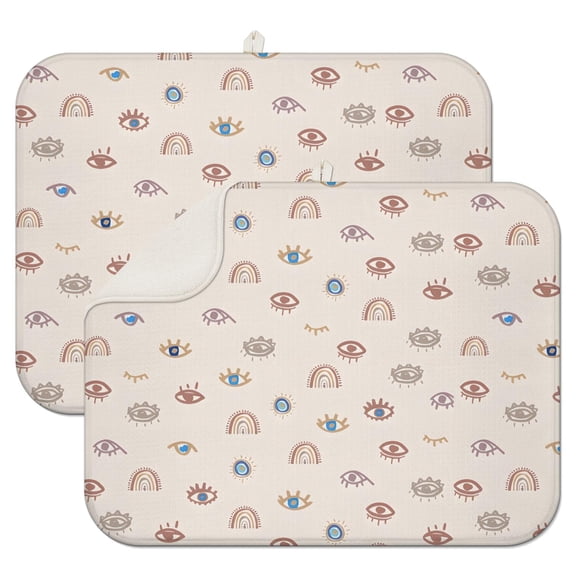 Brown Boho Eye and Rainbow Pattern Dish Drying Mat for Kitchen 1 Pack, Ultra Absorbent Microfiber Dishes Drainer Mats,18"x24"