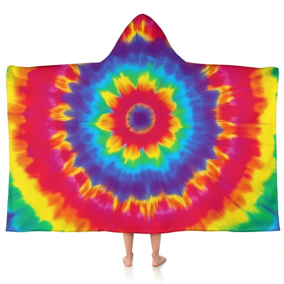 Rainbow Tie Dye Mandala Pattern Hooded Bath Towel,50"x30" for Ages 3 To 12 Kids, Quick Dry Lightweight Soft Microfiber Hood Beach Towel Cover Up for Kids