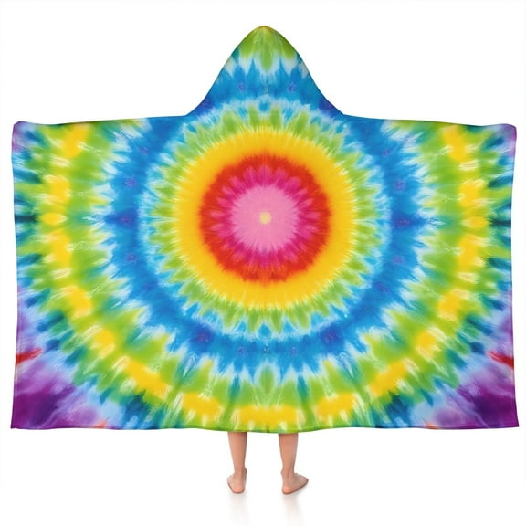Rainbow Tie Dye Mandala Pattern Hooded Bath Towel，50"x30" for Ages 3 To 12 Kids, Quick Dry Lightweight Soft Microfiber Hood Beach Towel Cover Up for Kids