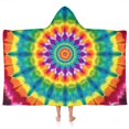thumbnail image 1 of Rainbow Tie Dye Mandala Pattern Hooded Bath Towel，50"x30" for Ages 3 To 12 Kids, Quick Dry Lightweight Soft Microfiber Hood Beach Towel Cover Up for Kids, 1 of 7