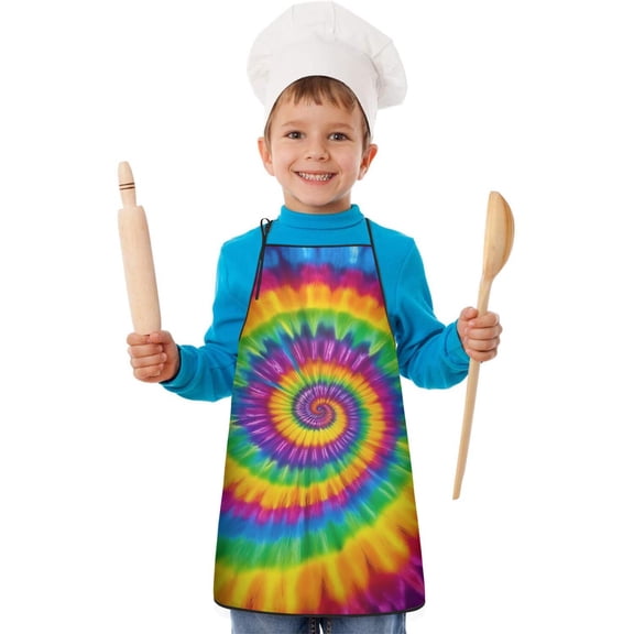 Rainbow Tie Dye Mandala Pattern Kids Aprons for Girls and Boys,Adjustable Neck Strap Toddler Aprons for Kids Cooking Baking