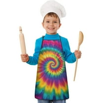 Rainbow Tie Dye Mandala Pattern Kids Aprons for Girls and Boys,Adjustable Neck Strap Toddler Aprons for Kids Cooking Baking