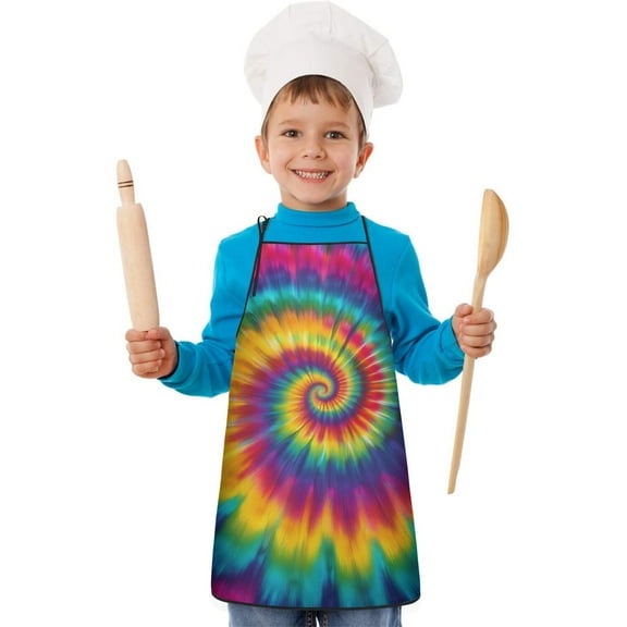 Rainbow Tie Dye Mandala Pattern Kids Aprons for Girls and Boys,Adjustable Neck Strap Toddler Aprons for Kids Cooking Baking