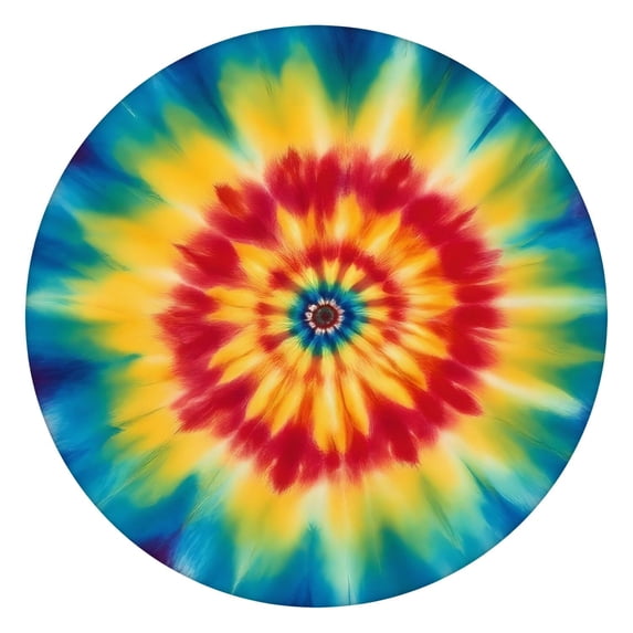 Rainbow Tie Dye Mandala Pattern Round Fitted Tablecloth with Elastic Edge,Dining Table Cover Waterproof,Outdoor Round Tablecloth for Camping,Dining,Indoor and Outdoor