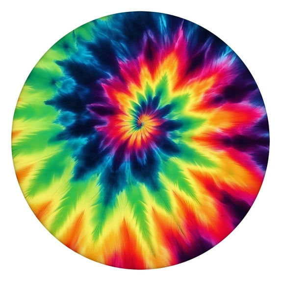 Rainbow Tie Dye Mandala Pattern Round Fitted Tablecloth with Elastic Edge,Dining Table Cover Waterproof,Outdoor Round Tablecloth for Camping,Dining,Indoor and Outdoor