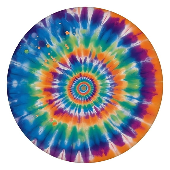 Rainbow Tie Dye Mandala Pattern Round Fitted Tablecloth with Elastic Edge,Dining Table Cover Waterproof,Outdoor Round Tablecloth for Camping,Dining,Indoor and Outdoor