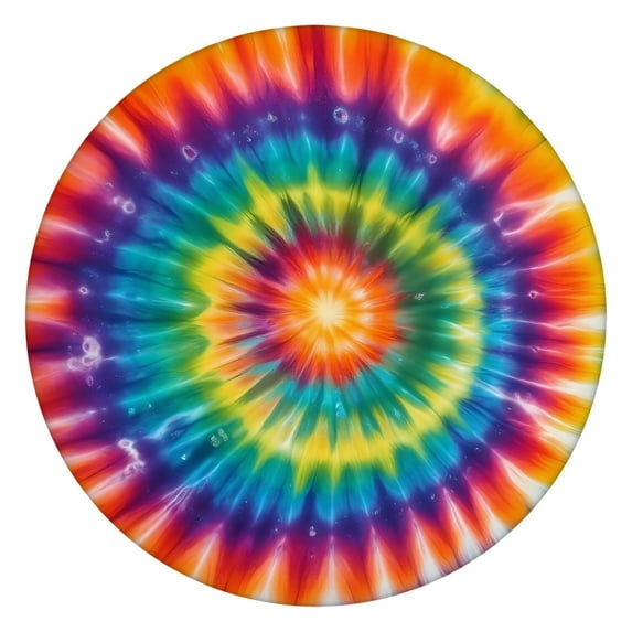 Rainbow Tie Dye Mandala Pattern Round Fitted Tablecloth with Elastic Edge,Dining Table Cover Waterproof,Outdoor Round Tablecloth for Camping,Dining,Indoor and Outdoor