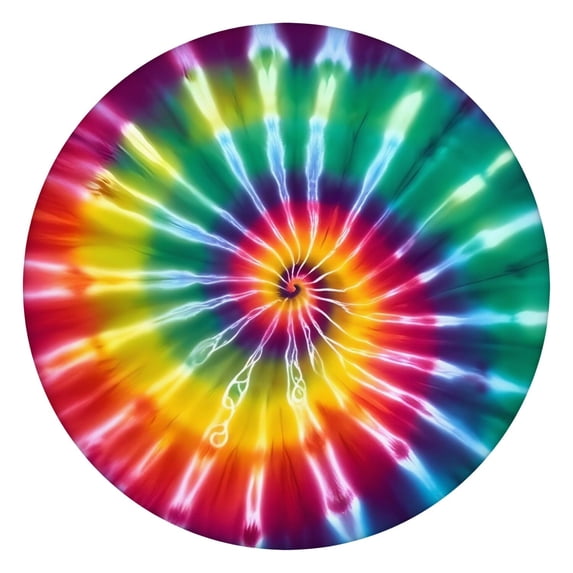 Rainbow Tie Dye Mandala Pattern Round Fitted Tablecloth with Elastic Edge,Dining Table Cover Waterproof,Outdoor Round Tablecloth for Camping,Dining,Indoor and Outdoor