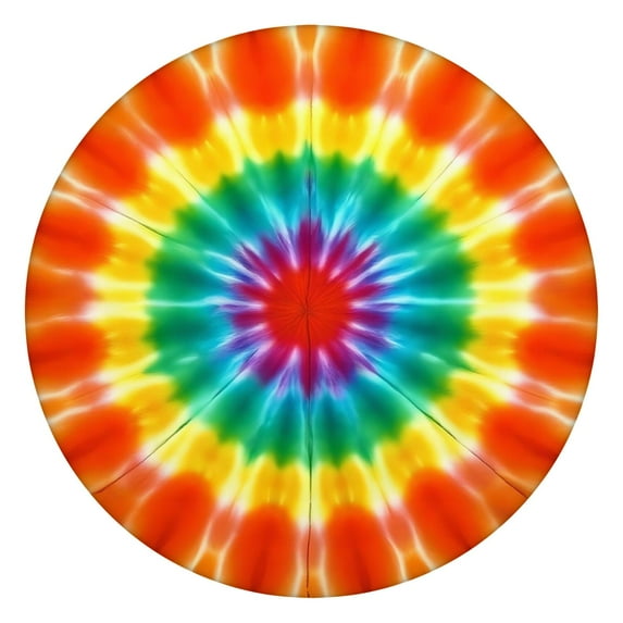 Rainbow Tie Dye Mandala Pattern Round Fitted Tablecloth with Elastic Edge,Dining Table Cover Waterproof,Outdoor Round Tablecloth for Camping,Dining,Indoor and Outdoor