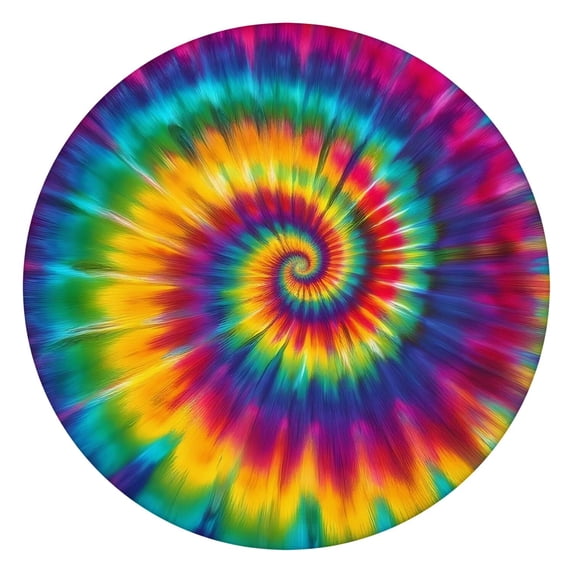 Rainbow Tie Dye Mandala Pattern Round Fitted Tablecloth with Elastic Edge,Dining Table Cover Waterproof,Outdoor Round Tablecloth for Camping,Dining,Indoor and Outdoor