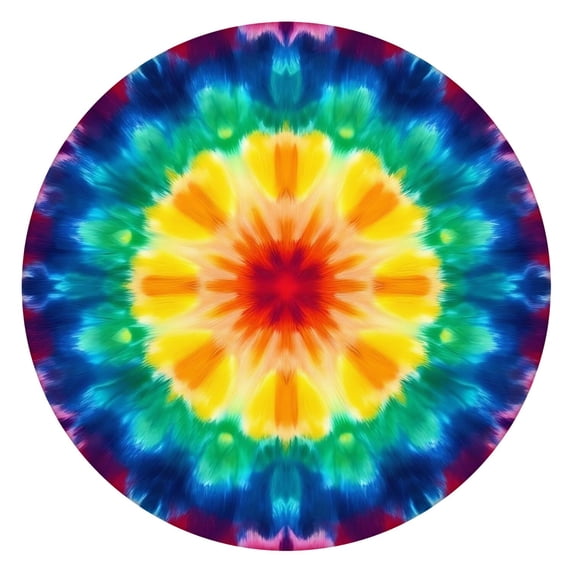 Rainbow Tie Dye Mandala Pattern Round Fitted Tablecloth with Elastic Edge,Dining Table Cover Waterproof,Outdoor Round Tablecloth for Camping,Dining,Indoor and Outdoor