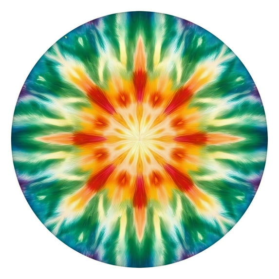 Rainbow Tie Dye Mandala Pattern Round Fitted Tablecloth with Elastic Edge,Dining Table Cover Waterproof,Outdoor Round Tablecloth for Camping,Dining,Indoor and Outdoor