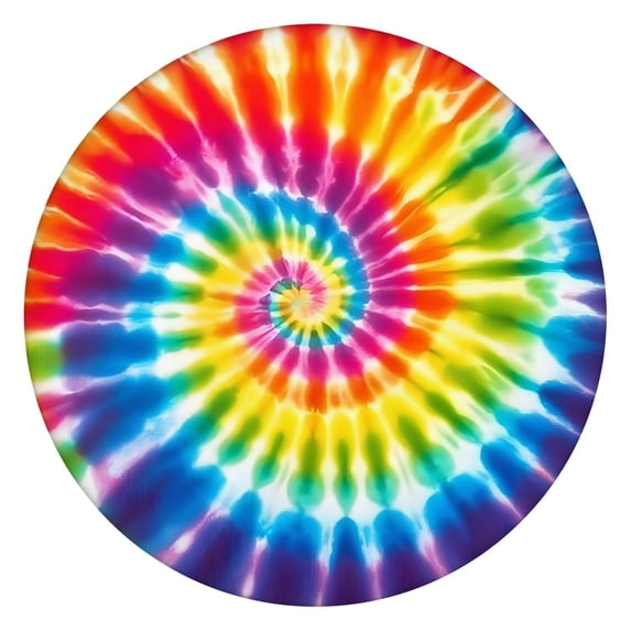 Rainbow Tie Dye Mandala Pattern Round Fitted Tablecloth with Elastic Edge,Dining Table Cover Waterproof,Outdoor Round Tablecloth for Camping,Dining,Indoor and Outdoor