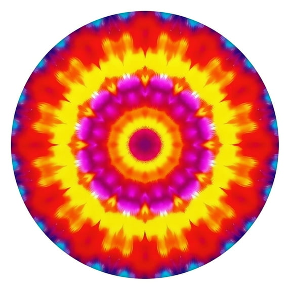 Rainbow Tie Dye Mandala Pattern Round Fitted Tablecloth with Elastic Edge,Dining Table Cover Waterproof,Outdoor Round Tablecloth for Camping,Dining,Indoor and Outdoor