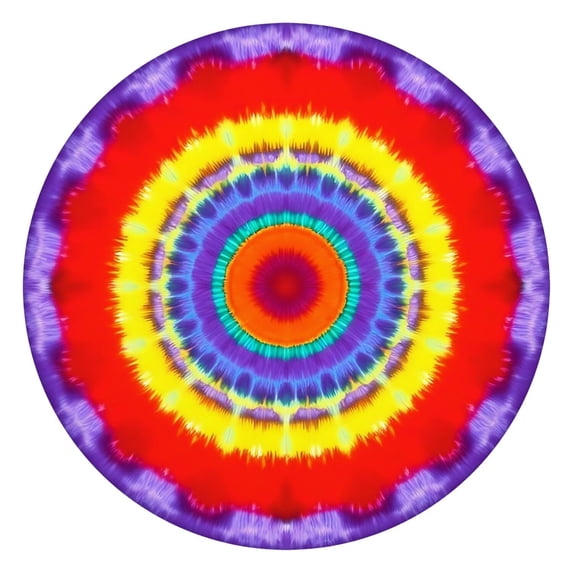 Rainbow Tie Dye Mandala Pattern Round Fitted Tablecloth with Elastic Edge,Dining Table Cover Waterproof,Outdoor Round Tablecloth for Camping,Dining,Indoor and Outdoor