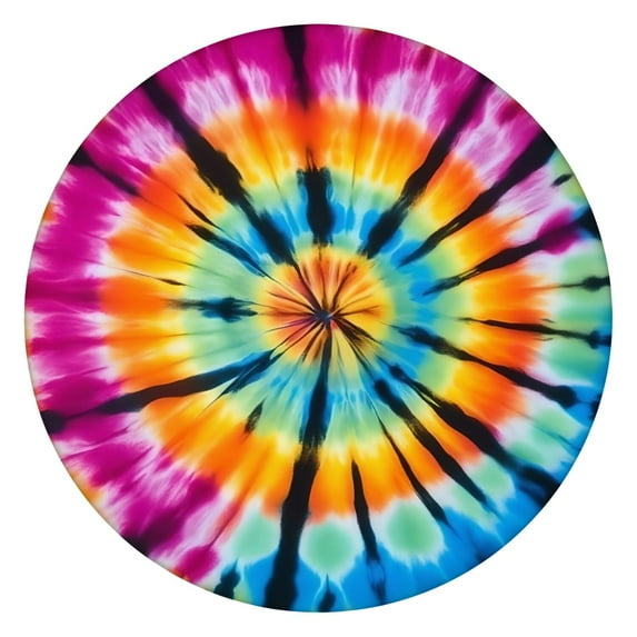 Rainbow Tie Dye Mandala Pattern Round Fitted Tablecloth with Elastic Edge,Dining Table Cover Waterproof,Outdoor Round Tablecloth for Camping,Dining,Indoor and Outdoor