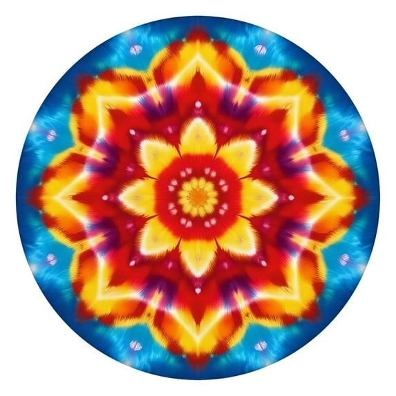 Rainbow Tie Dye Mandala Pattern Round Fitted Tablecloth with Elastic Edge,Dining Table Cover Waterproof,Outdoor Round Tablecloth for Camping,Dining,Indoor and Outdoor