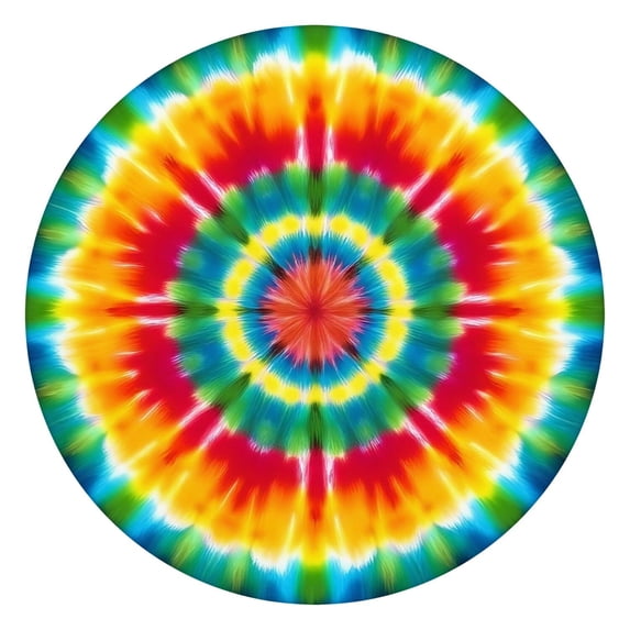 Rainbow Tie Dye Mandala Pattern Round Fitted Tablecloth with Elastic Edge,Dining Table Cover Waterproof,Outdoor Round Tablecloth for Camping,Dining,Indoor and Outdoor